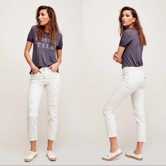 Levi’s Wedgie Icon Fit Distressed Vintage Chalk Off White Ankle Jeans Size 25 - Picture 3 of 13